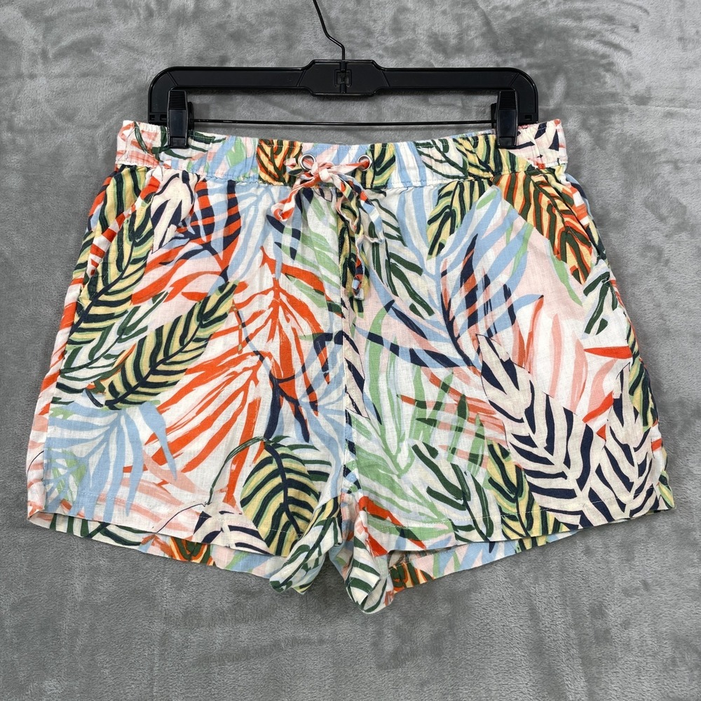 Tahari 100% Linen Shorts Size L Tropical Pockets Beach Resort Cruise Summer 3"